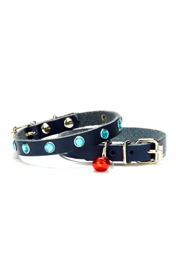 Doggie Taşlı Kedi ve Yavru Köpek Tasması 1*23 cm Mavi Medium