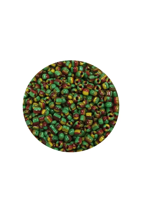 Dökme Cam Kum Boncuk (11/0) 2 mm - 20 Gram -  Yeşil Sarı Çizgili - BNC006