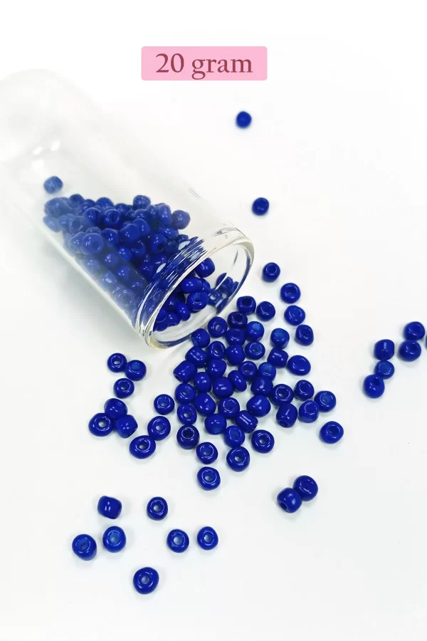 Dökme Cam Kum Boncuk Büyük Boy (6/0) 4 mm - 20 Gram - Koyu Mavi - BNC103
