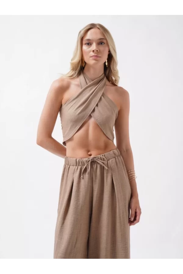 Düşük Bel Oversize Keten Pantolon