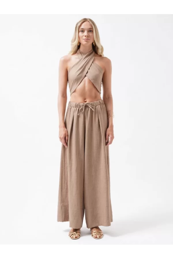 Düşük Bel Oversize Keten Pantolon