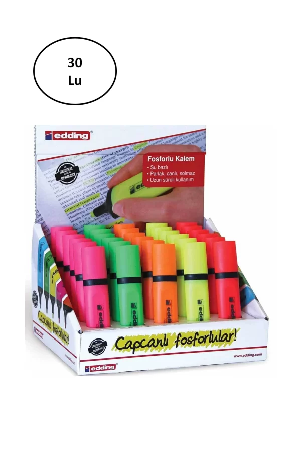 Edding 344 Fosforlu Kalem Karışık Renkli 30Lu
