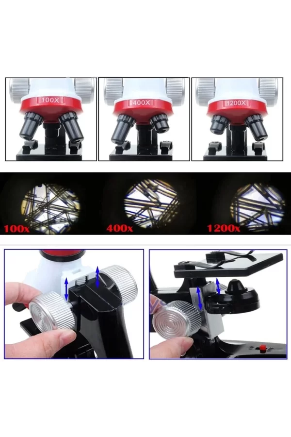 Eğitici Mikroskop Kiti Zoom Led Işıklı 100x 400x 1200x St1200x