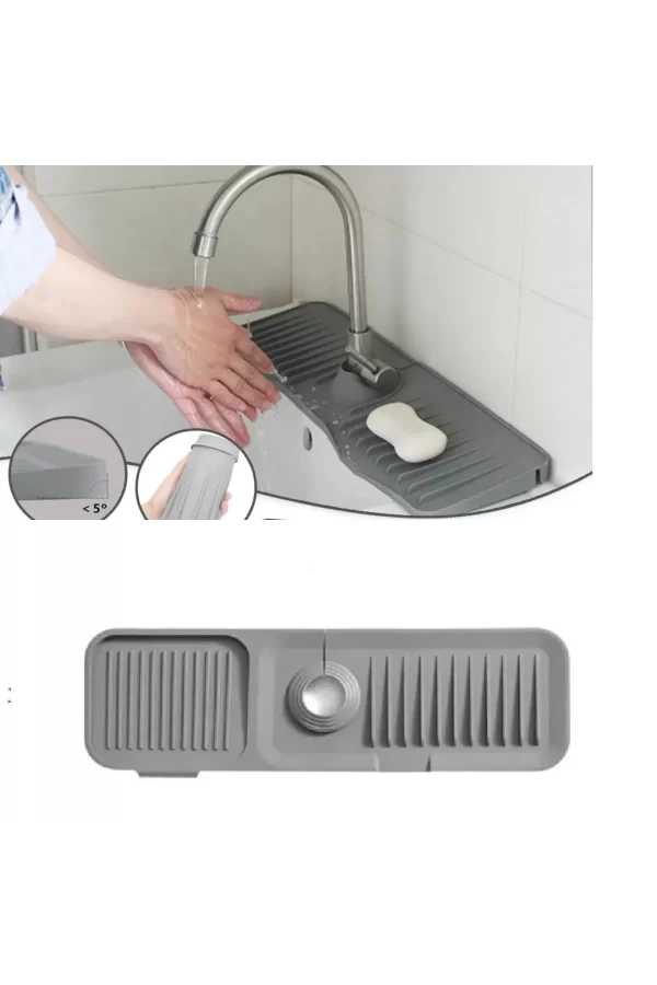 Elastik Mutfak Banyo Musluk Matı Düzenleyici Kaydırmaz Taban Organizer Lavabo Kenar Matı