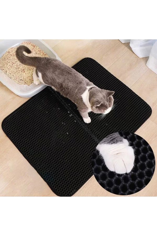 Elekli Kedi Tuvalet Önü Paspası - Siyah