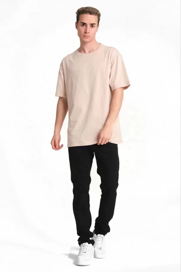Luz&Pos Erkek 24/1 Düz A Kalite Oversize T-shirt - Bej