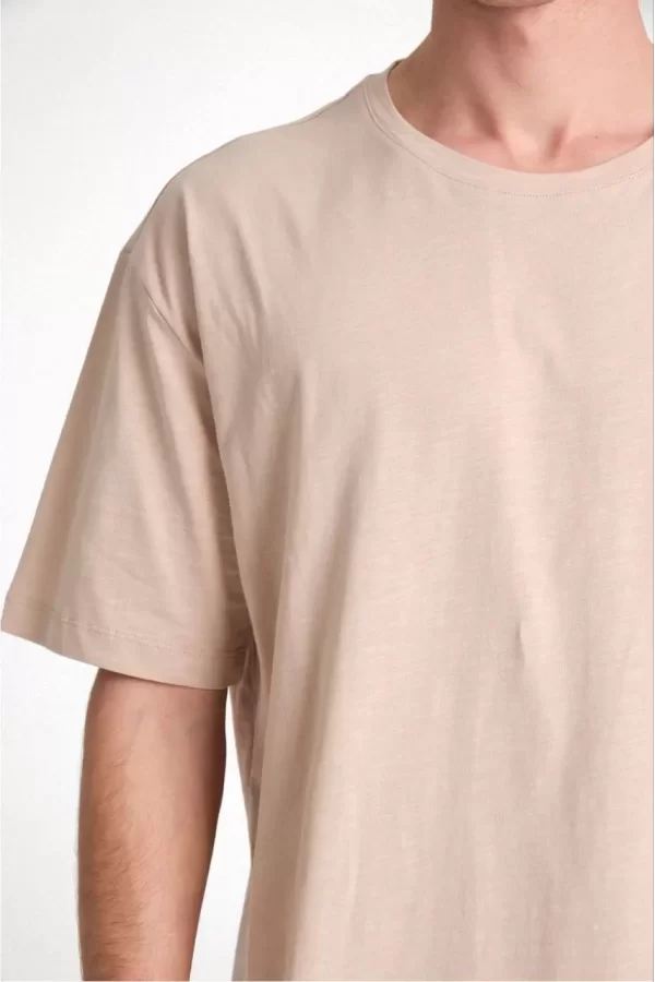 Luz&Pos Erkek 24/1 Düz A Kalite Oversize T-shirt - Bej
