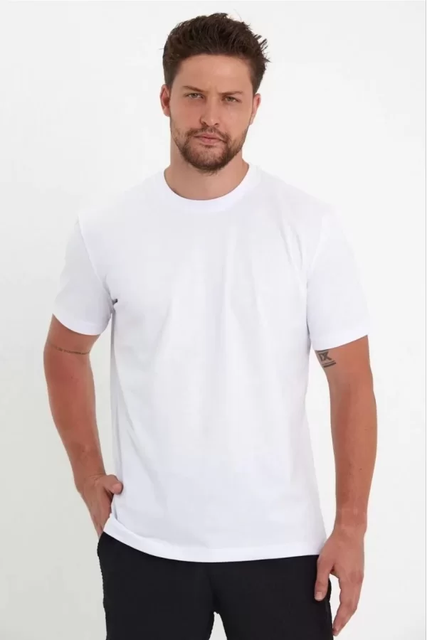Luz&Pos Erkek 24/1 Düz A Kalite Oversize T-shirt - Beyaz