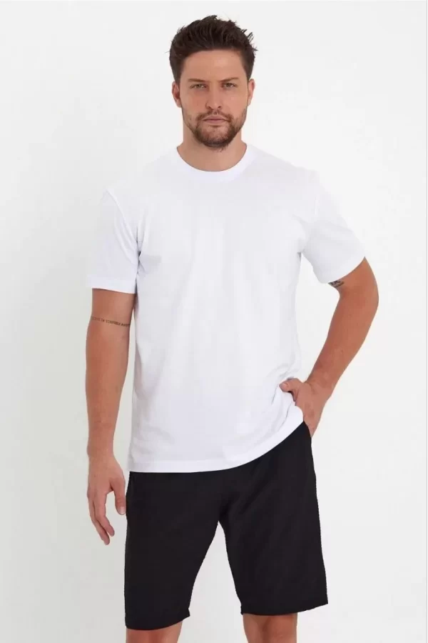 Luz&Pos Erkek 24/1 Düz A Kalite Oversize T-shirt - Beyaz
