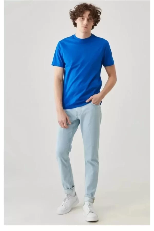 Luz&Pos Erkek 24/1 Düz A Kalite Oversize T-shirt - Mavi