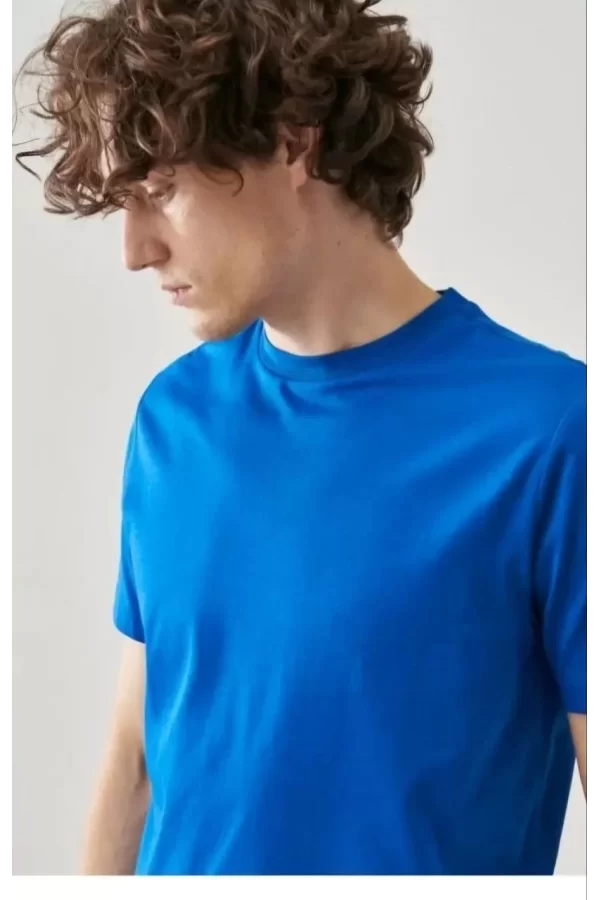 Luz&Pos Erkek 24/1 Düz A Kalite Oversize T-shirt - Mavi