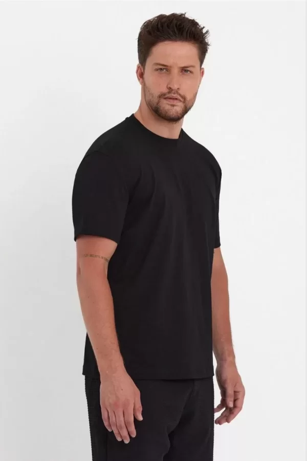 Luz&Pos Erkek 24/1 Düz A Kalite Oversize T-shirt - Siyah