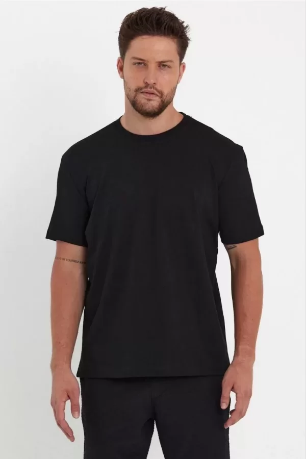 Luz&Pos Erkek 24/1 Düz A Kalite Oversize T-shirt - Siyah