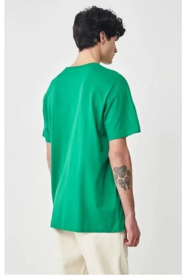 Luz&Pos Erkek 24/1 Düz A Kalite Oversize T-shirt - Yeşil
