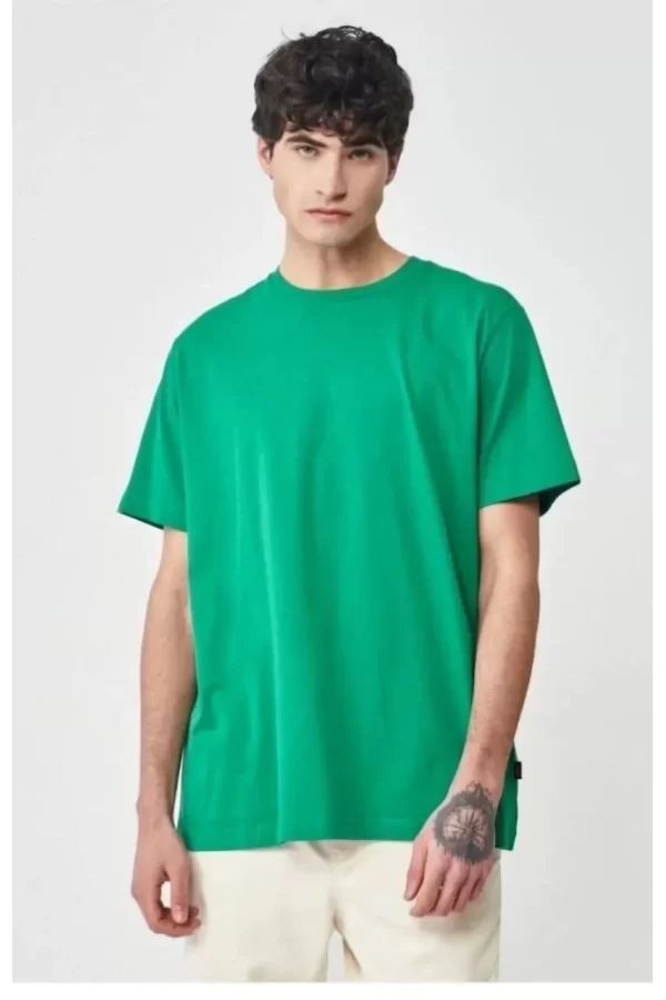 Luz&Pos Erkek 24/1 Düz A Kalite Oversize T-shirt - Yeşil