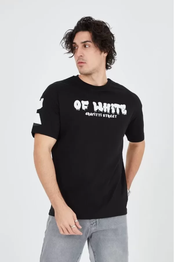 Erkek 24/1 Penye Baskılı T-Shirt - Siyah