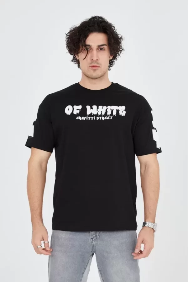 Erkek 24/1 Penye Baskılı T-Shirt - Siyah