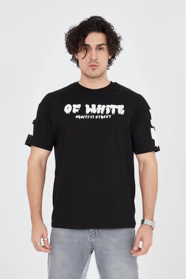 Luz&Pos Erkek 24/1 Penye Baskılı T-shirt - Siyah