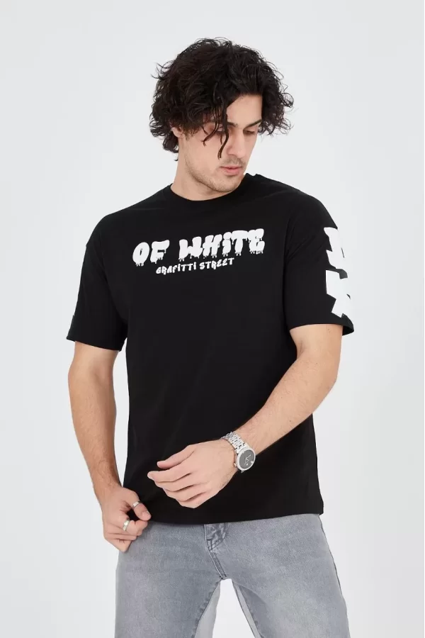 Luz&Pos Erkek 24/1 Penye Baskılı T-shirt - Siyah