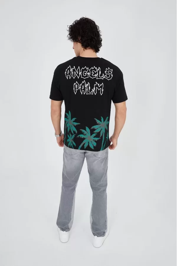 Luz&Pos Erkek Baskılı Bisiklet Yaka T-shirt - Siyah