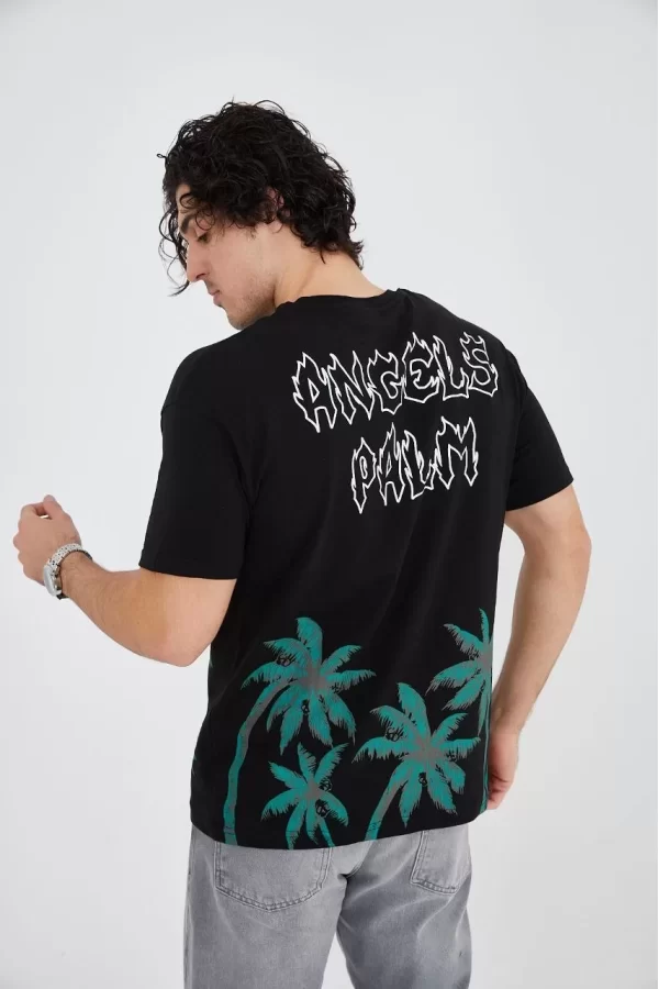 Luz&Pos Erkek Baskılı Bisiklet Yaka T-shirt - Siyah