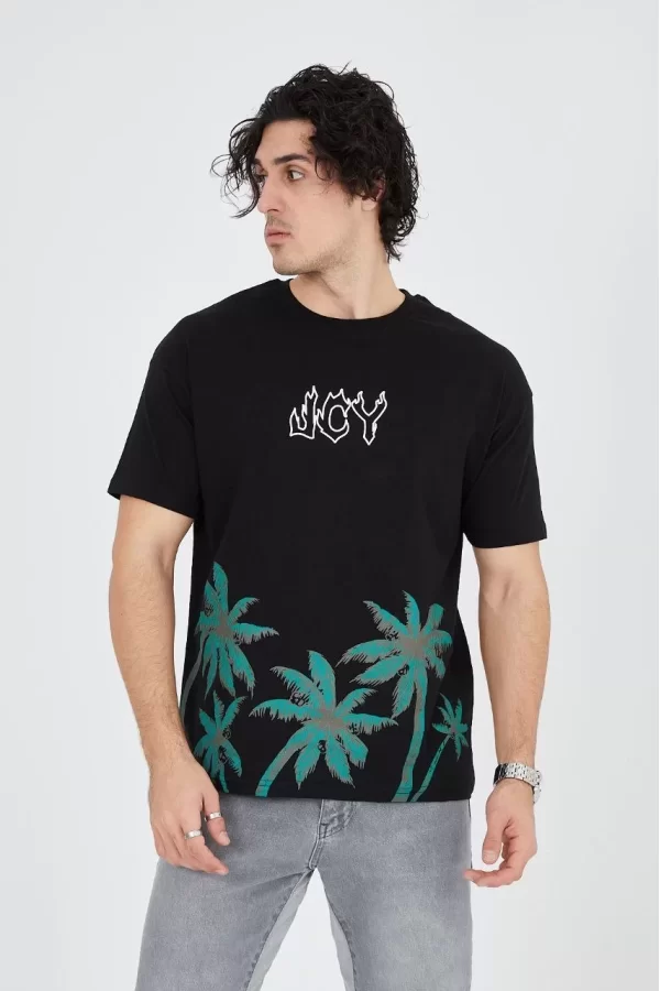 Luz&Pos Erkek Baskılı Bisiklet Yaka T-shirt - Siyah