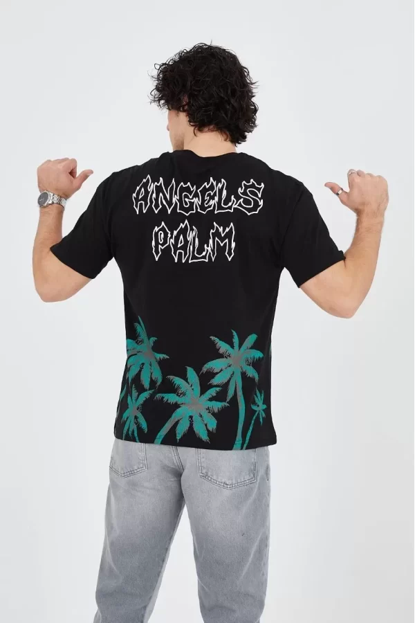 Luz&Pos Erkek Baskılı Bisiklet Yaka T-shirt - Siyah