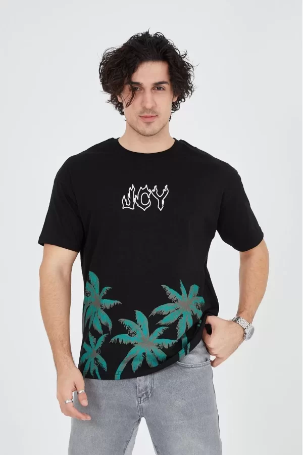 Luz&Pos Erkek Baskılı Bisiklet Yaka T-shirt - Siyah