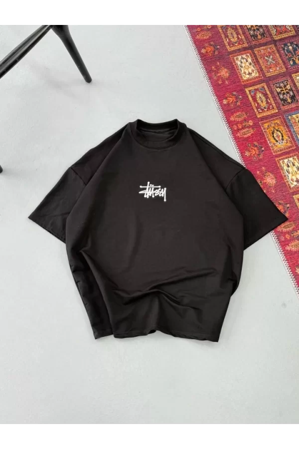 Erkek Baskılı Oversize T-shirt - Siyah