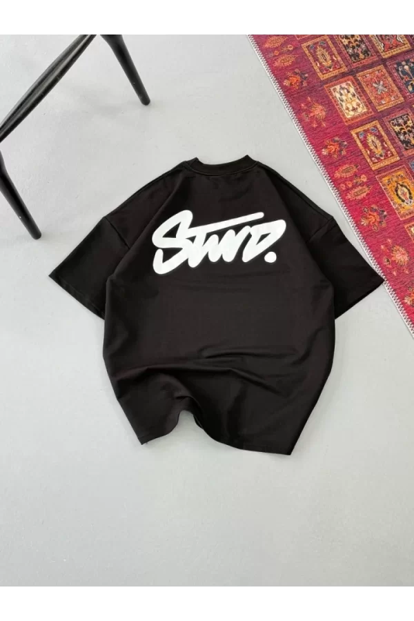 Erkek Baskılı Oversize T-shirt - Siyah