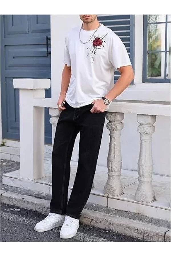 Erkek Bisiklet Yaka Kısa Kol Baskılı T-shirt - Beyaz