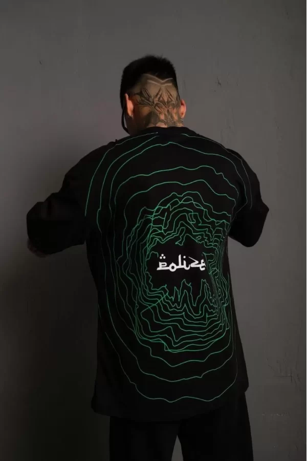 Luz&Pos Erkek Bisiklet Yakalı Sırt Baskılı Oversize T-shirt - Siyah