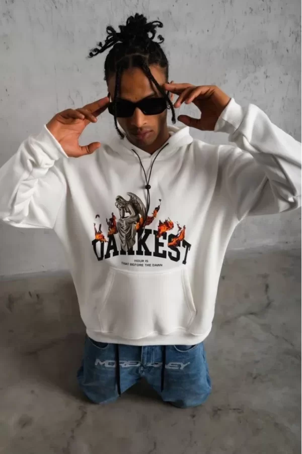 Erkek DANKES Baskılı Kapüşonlu Sweat - Beyaz