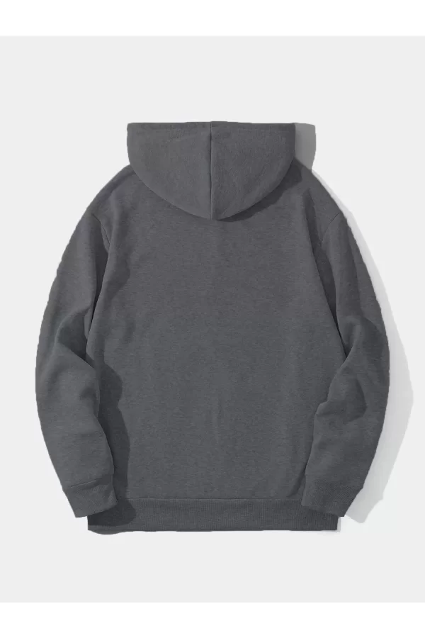 Luz&Pos Erkek Düz Kapüşonlu Sweat - Füme