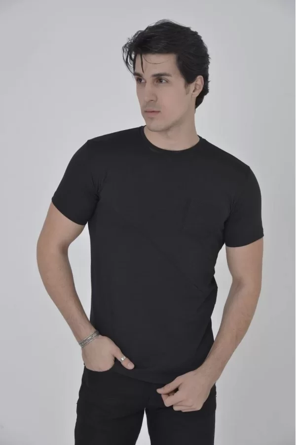 Luz&Pos Erkek File Cepli Slim Fit T-shirt - Siyah