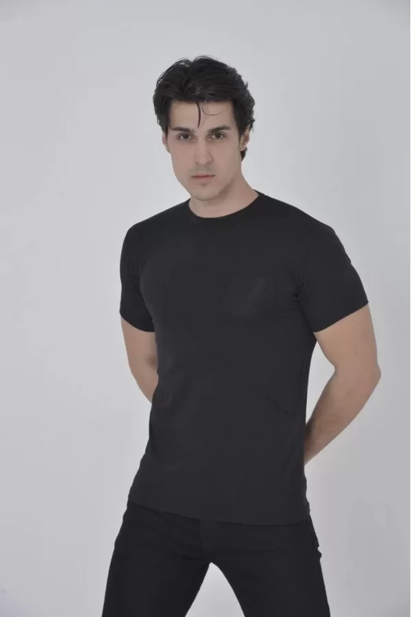 Luz&Pos Erkek File Cepli Slim Fit T-shirt - Siyah