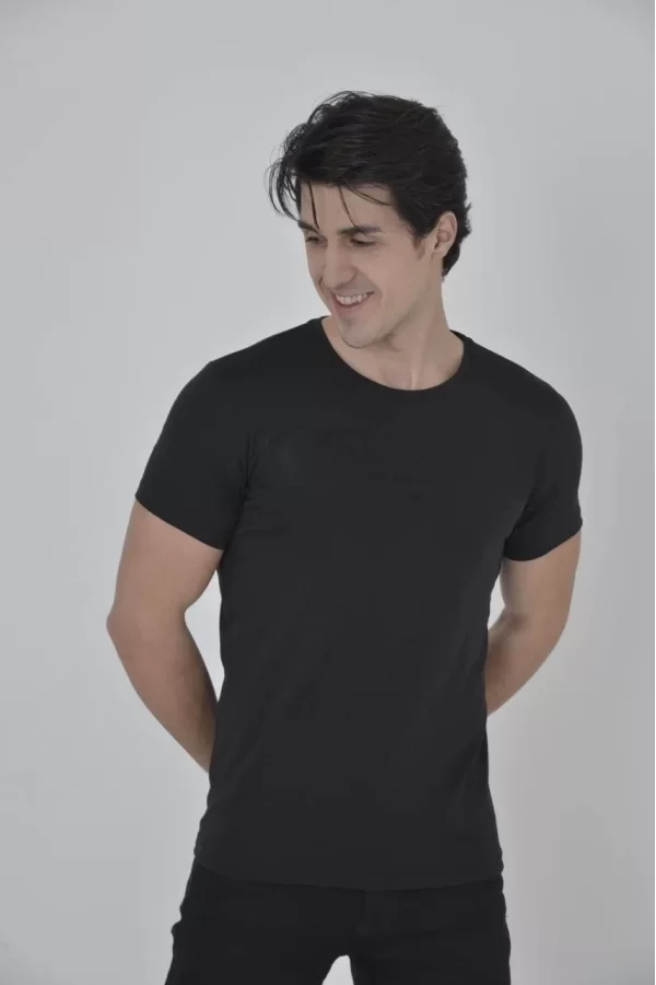 Luz&Pos Erkek Gögüs Fileli Slim Fit T-shirt - Siyah