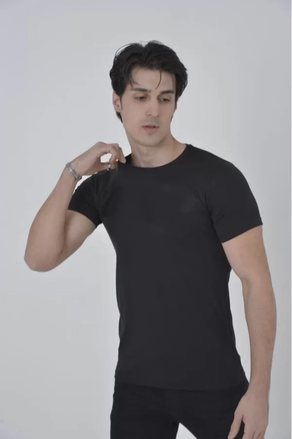 Luz&Pos Erkek Gögüs Fileli Slim Fit T-shirt - Siyah