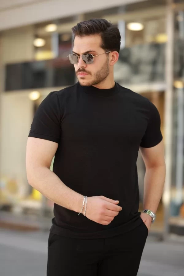 Erkek Ince çizgi Dokulu Kısa Kollu T-shirt