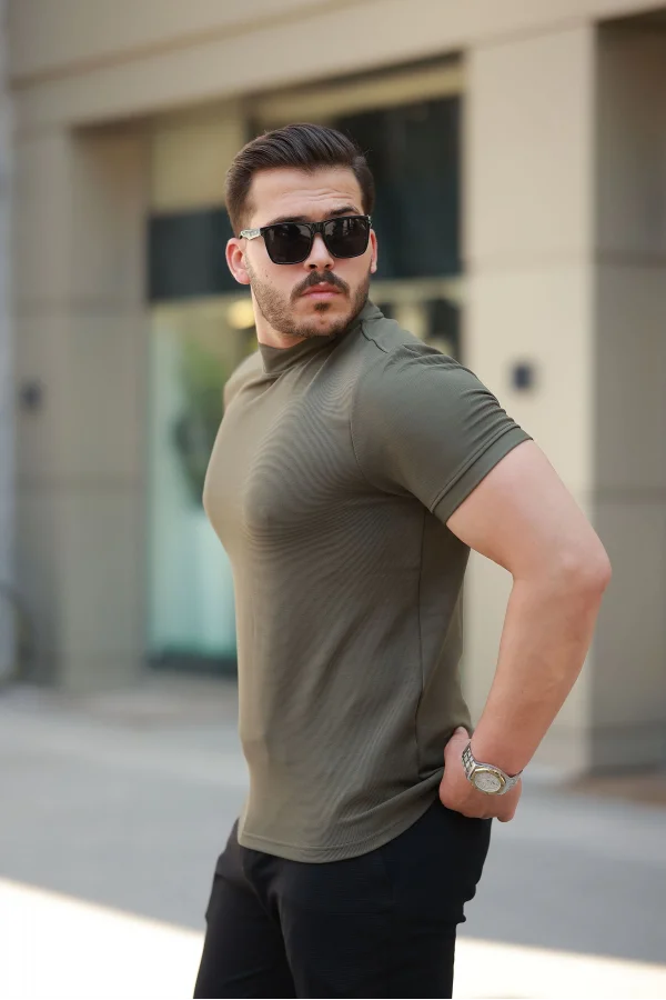 Erkek Ince çizgi Dokulu Kısa Kollu Tişört