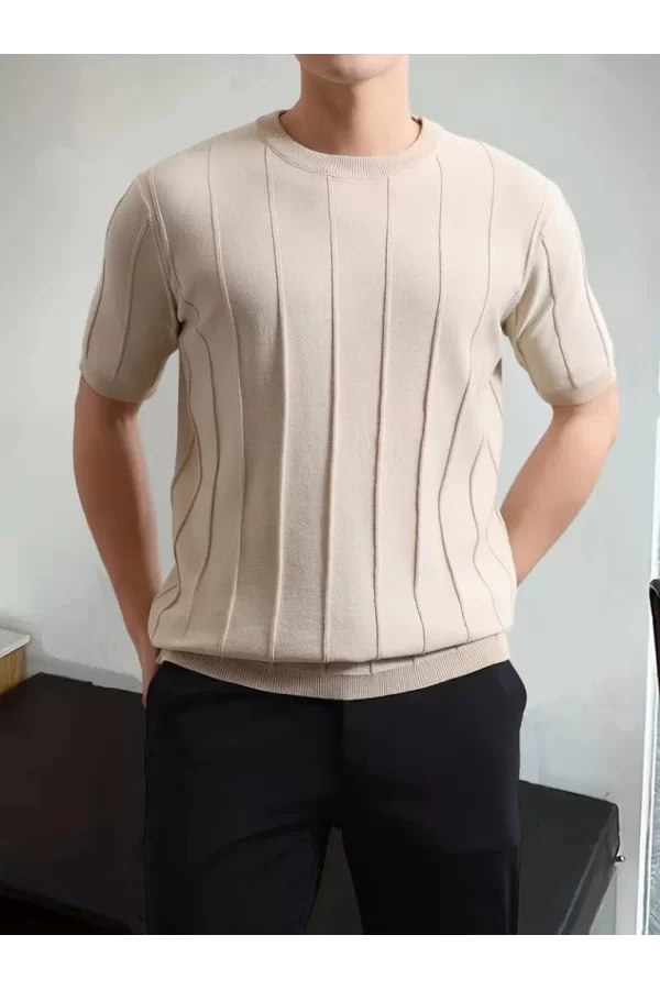 Erkek Kısa Kollu Bisiklet Yaka çizgili Triko Bluz