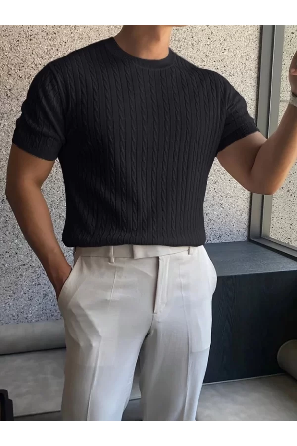 Erkek Kısa Kollu Bisiklet Yaka Triko Bluz