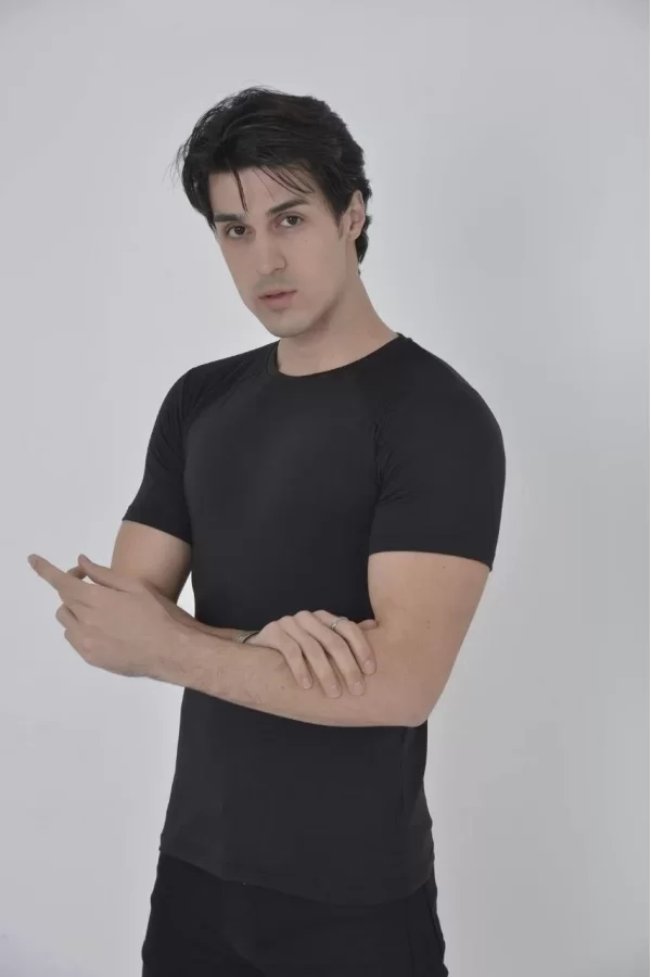 Luz&Pos Erkek Omuz Fileli Slim Fit T-shirt - Siyah