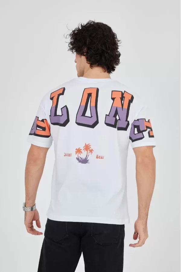 Luz&Pos Erkek Ön Ve Arka Baskılı T-shirt - Beyaz