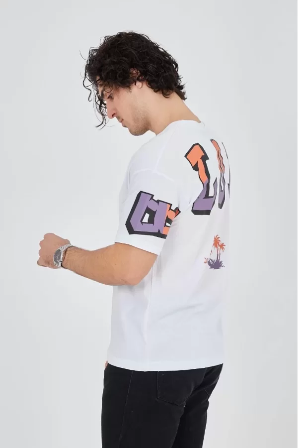 Luz&Pos Erkek Ön Ve Arka Baskılı T-shirt - Beyaz