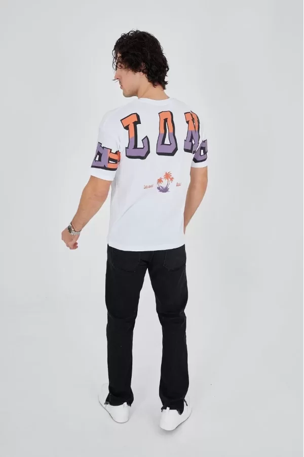 Luz&Pos Erkek Ön Ve Arka Baskılı T-shirt - Beyaz