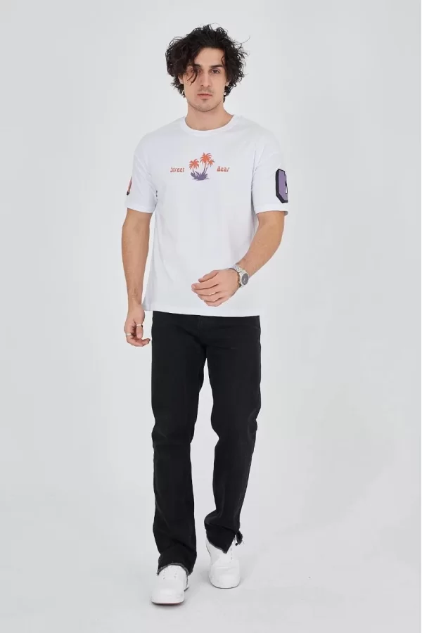 Luz&Pos Erkek Ön Ve Arka Baskılı T-shirt - Beyaz