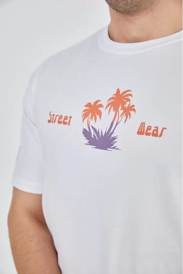 Luz&Pos Erkek Ön Ve Arka Baskılı T-shirt - Beyaz