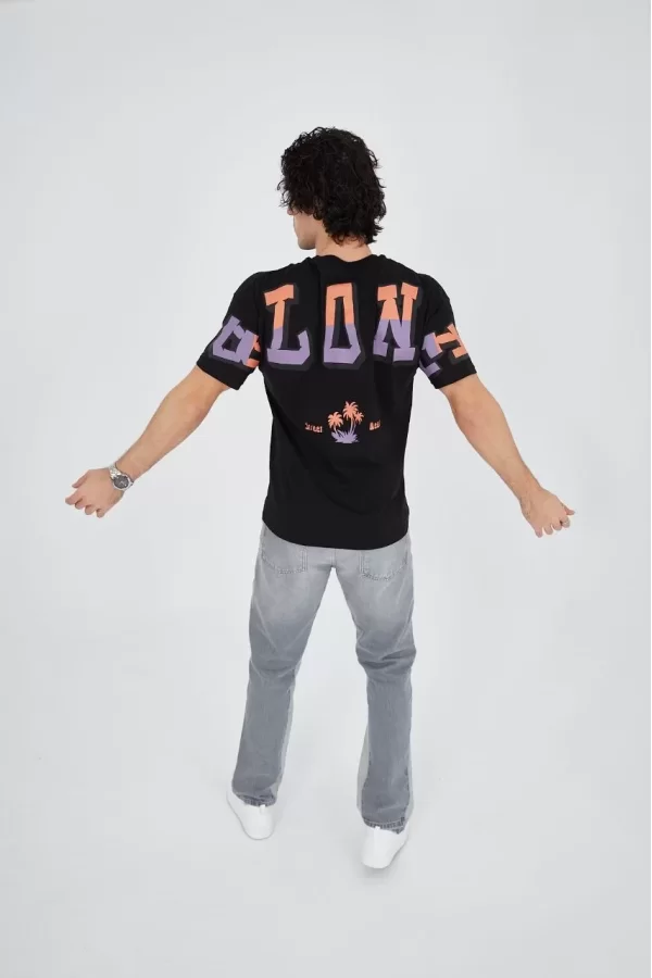 Luz&Pos Erkek Ön Ve Arka Baskılı T-shirt - Siyah