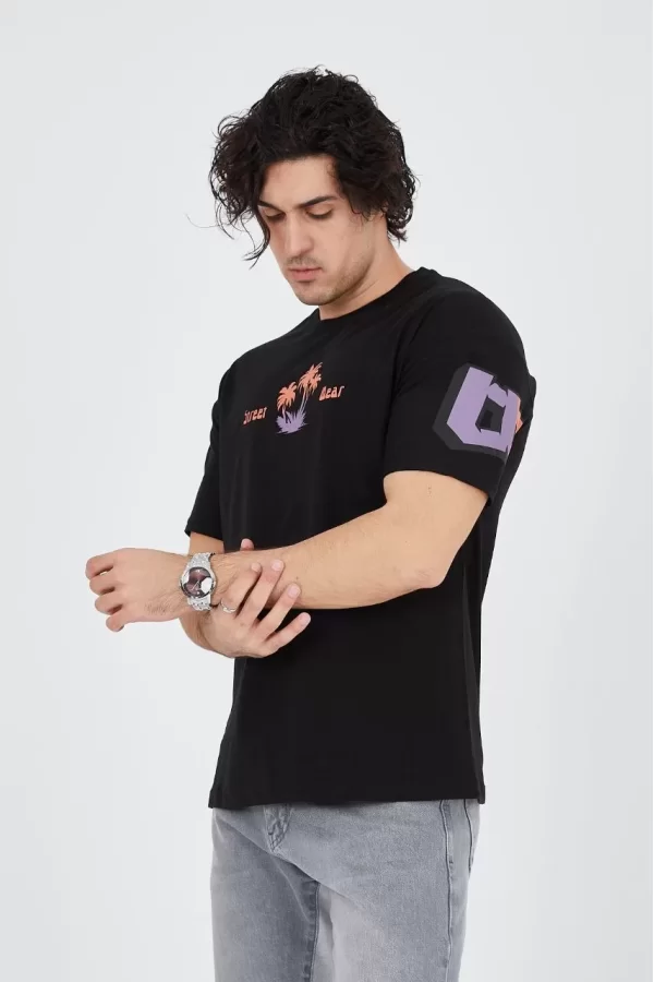 Luz&Pos Erkek Ön Ve Arka Baskılı T-shirt - Siyah